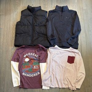 Boys’ lot (puffer vest, pullover, long sleeved shirts) size medium (8)